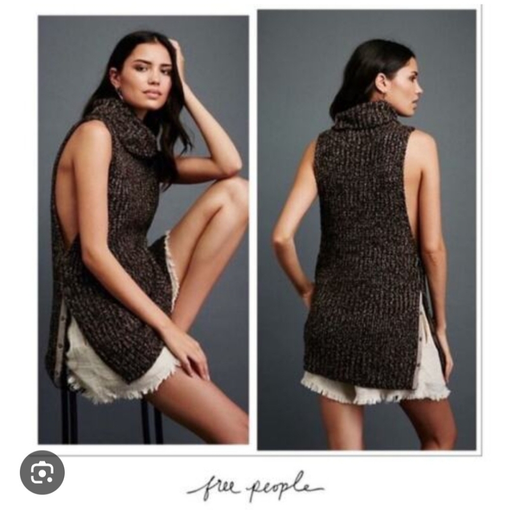 Free People Valentina Brown Cowl Neck Sweater Vest M